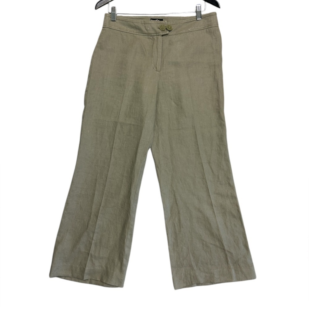 Pure Linen side 10p EUC ultra wide flair 100 percent linen pants with buttons